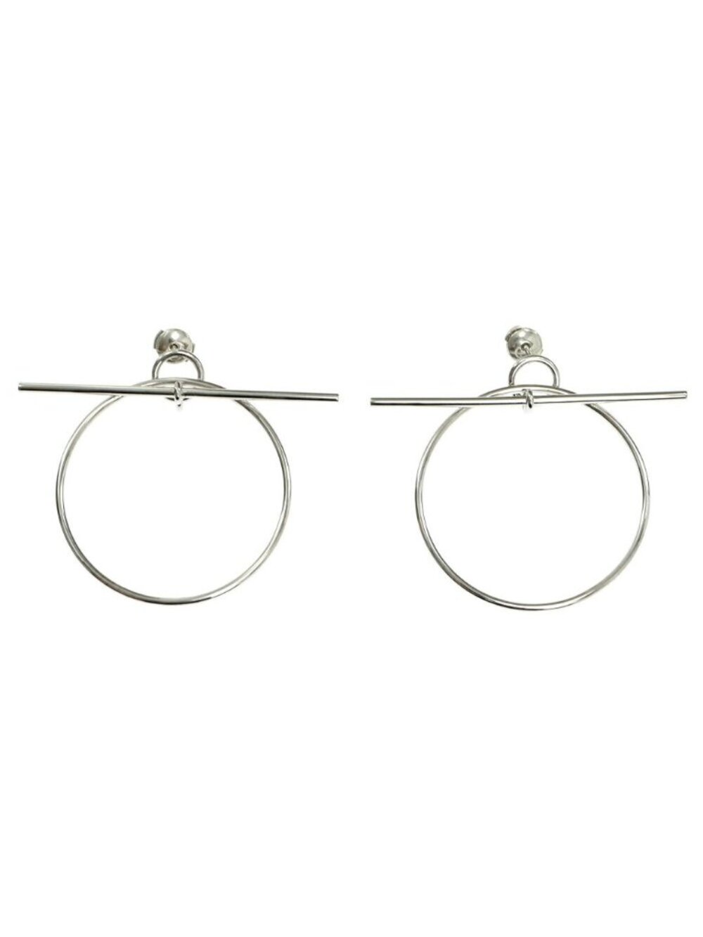 Hermes Earrings Loop MM Pair Silver Circle Stud